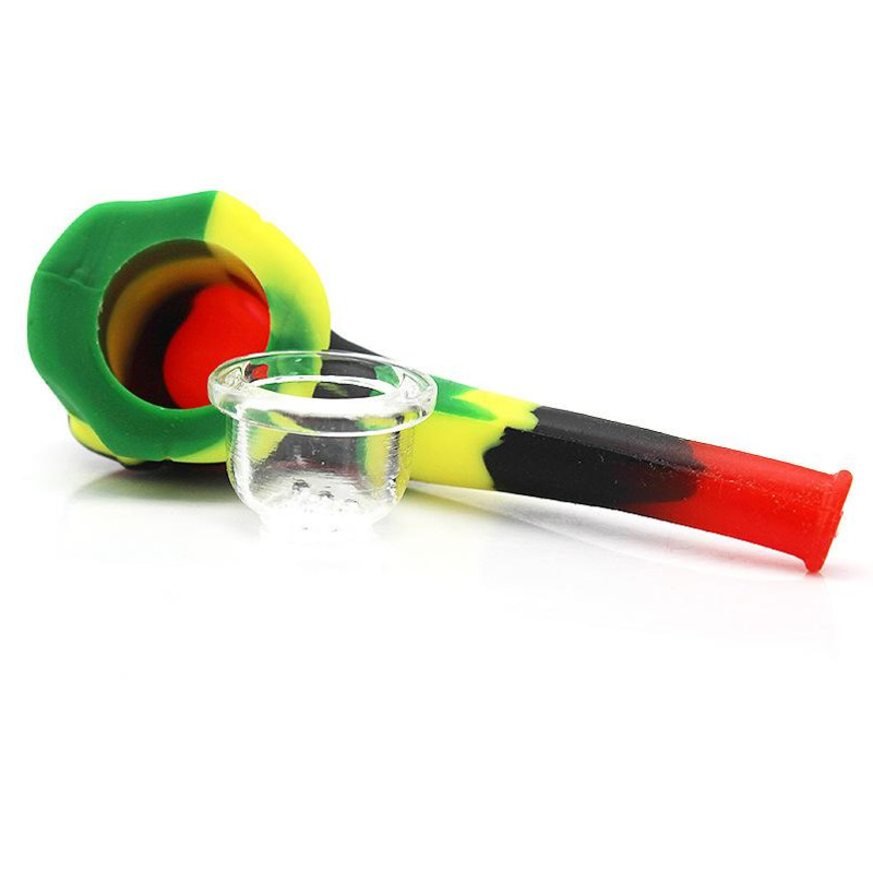 

Skull design 4.4'' Length Silicone pipe With Glass Bowl Colorful pipes