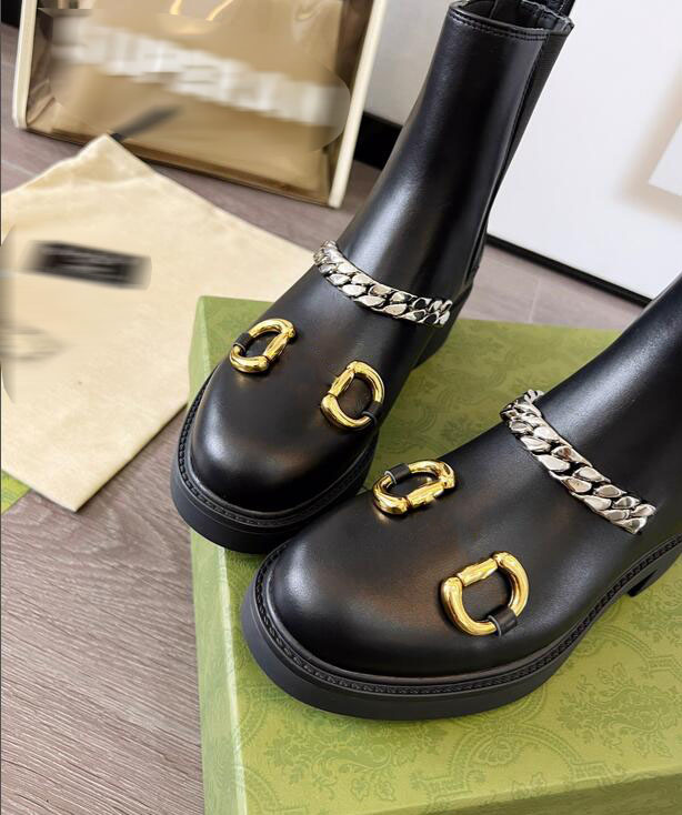 

2022 autumn winter short boots ladies leather shoes high quality designer brand snow boots metal logo, Box