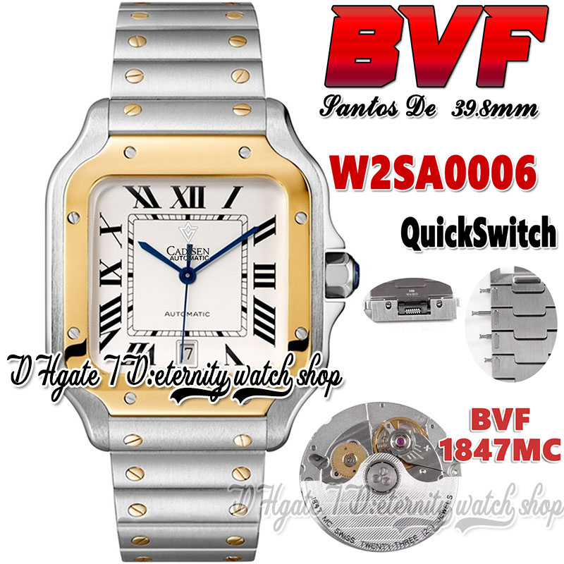 

BVF bv0006 Japan Miyota 9015 modify 1847MC Automatic Mens Watch 39.8mm White Dial Roman Markers Quick Switch Two Tone Gold Stainless Bracelet Couple eternity Watches, Watch waterproof production cost