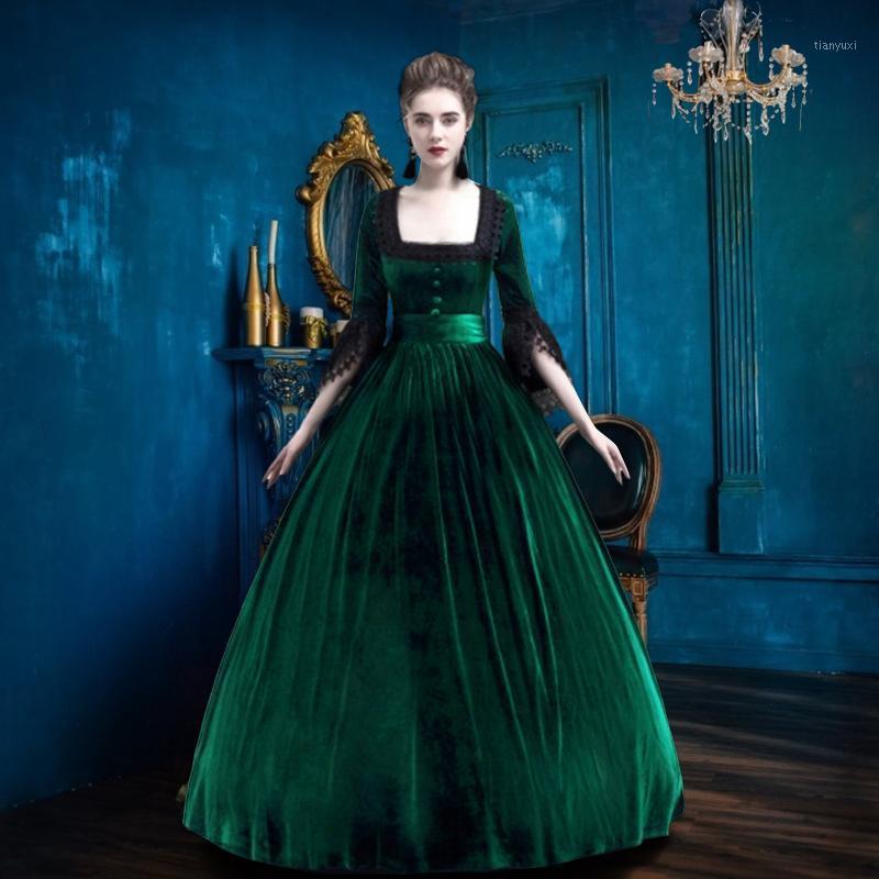 

Casual Dresses Fashion Women Dress Vintage Gothic Court Square Collar Patchwork Lace Retro Elegant Costume Vestidos, Gn