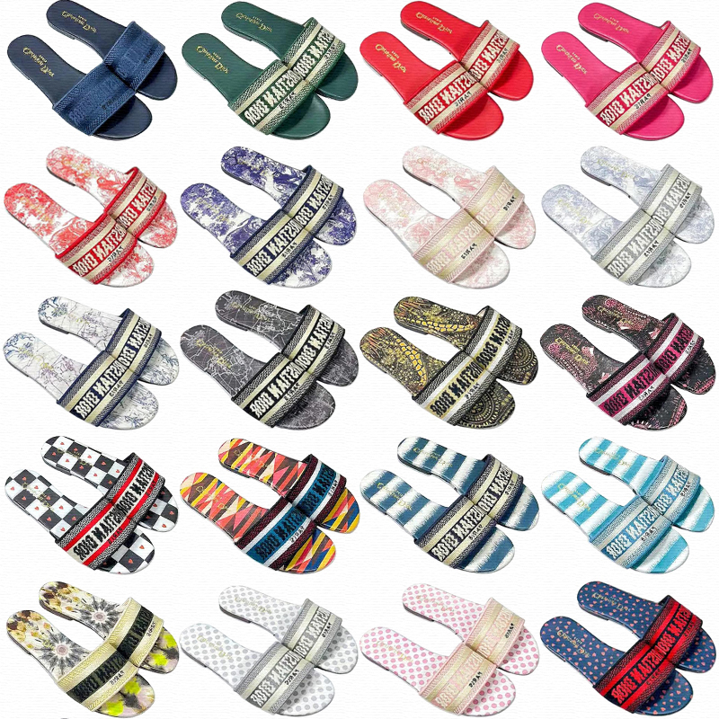 

Embroidery Designer Slipper Sliders Sandal Mens Womans Summer Pantoufle Non Slip Slider Multicolor Beach Sandals Men Woman Shoes Flat Bottoms Slide White Black