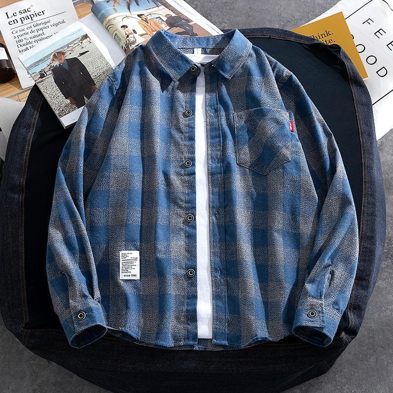 

Men's Casual Shirts Season Long Sleeve Shirt Grid Man Single Leisure Plaid Pocket Restoring Ancient Ways Of Cultivate Morality, Black