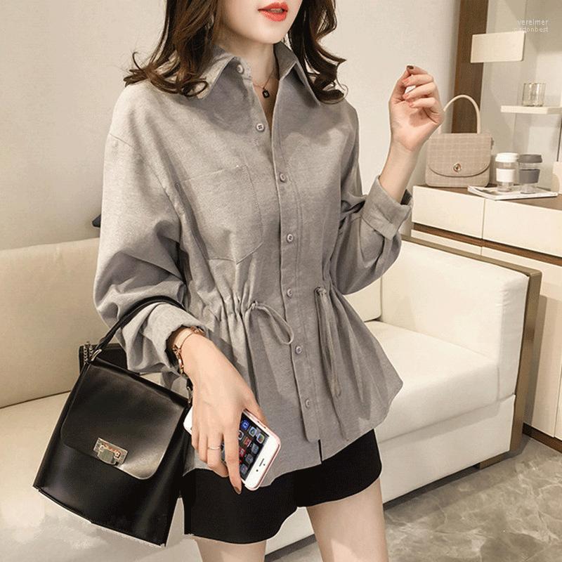 

Women's Blouses & Shirts CGC Fashion Woman 2022 Single Breasted Stand Collar Shirt Female Oversized Spring Autumn Long Sleeves Top Women Ver, Gray