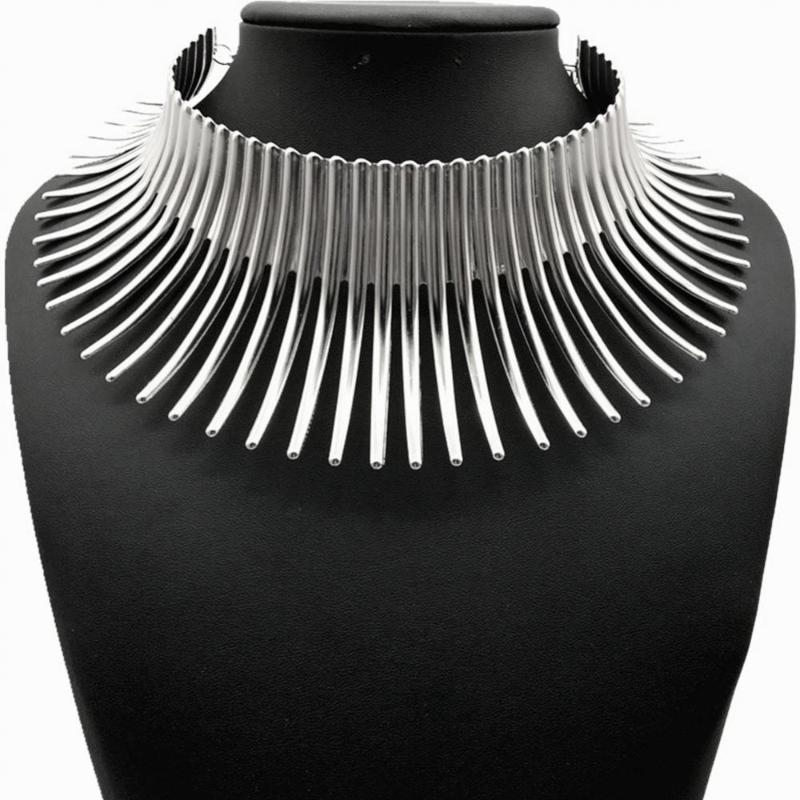 

Chokers Fashion Women Strip Canine Shape Fringe Choker Statement Bib Necklace Jewelry