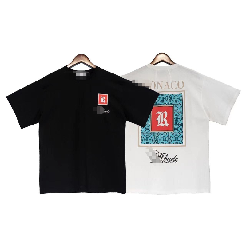 

Summer Designer Men's T-shirts RH Letter Printing Pattern Loose Cotton Solid Color Tees, Black
