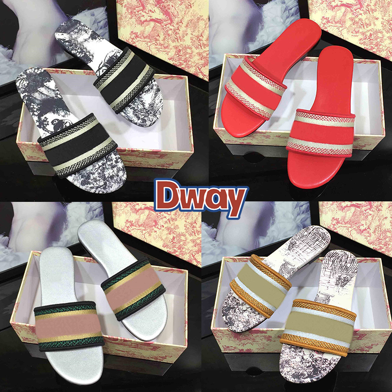 

With Box Italy Dway Slides women Slippers Shoes Lady Designer Cotton Embroidered Floral Brocade Girls Summer Beach Sandals Flowers dust bag 35-42, Bubble wrap packaging