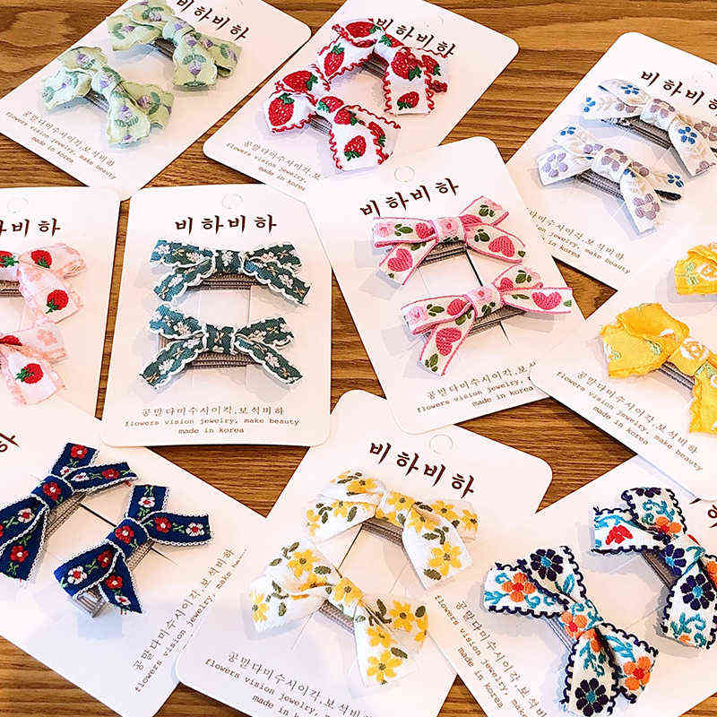 

2pcs/lot Floral Bow Embroidery Hair Clips Kids Hair Accessories Clips Baby Hairgrip Girls Barrettes Children Hairpins AA220321