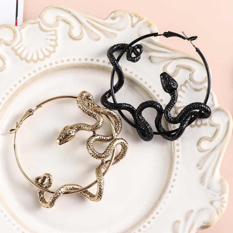 

Hoop & Huggie Personality Gothic Cool Punk Antique Animal Black Snake Earrings Crazy Twining Statement Party JeweHoop