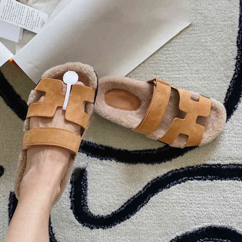 

Chypres Original Herme Sandals Slipper Autumn and Winter Style Suede Plush Slippers Women's Warm Velcro Cover Foot Thick Bottom Versatile Old Man's Second Uncle Shoes, Yellow