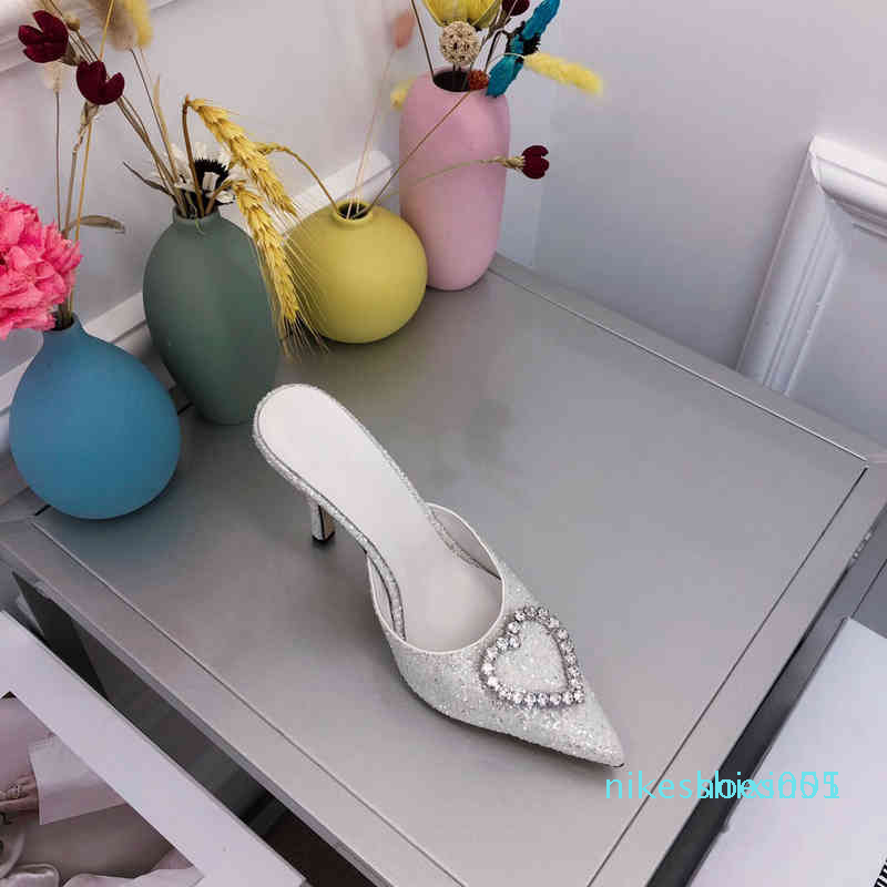 

Slippers ladies shiny high-heeled slippers with love pattern diamond 9cm heel fashion nightclub party ZCXJ az11