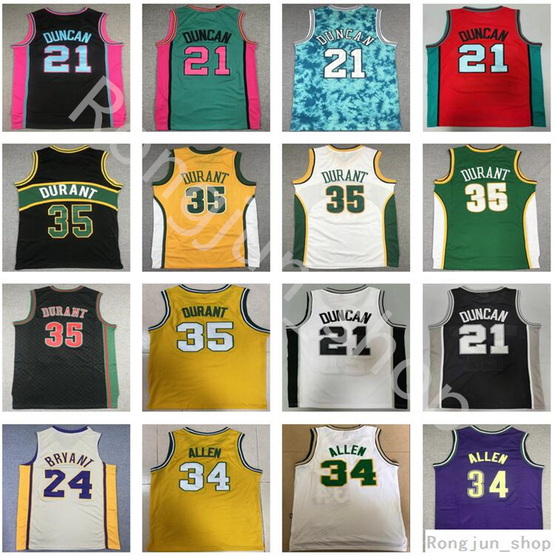 

Mitchell Ness Retro Stitched Basketball Tim 21 Duncan Ray Allen 34 Kevin Durant 35 Black Green White Yellow Men''nba''jerseys Vintage Top Quality