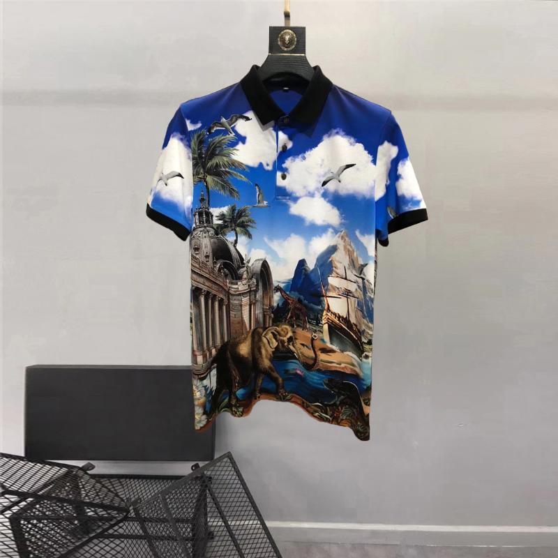 

Men's Polos European And American Men's Wear Summer 2022 Seagull Architectural Print Short Sleeves Lapels Fashion Cotton T-shirtMen's, Black