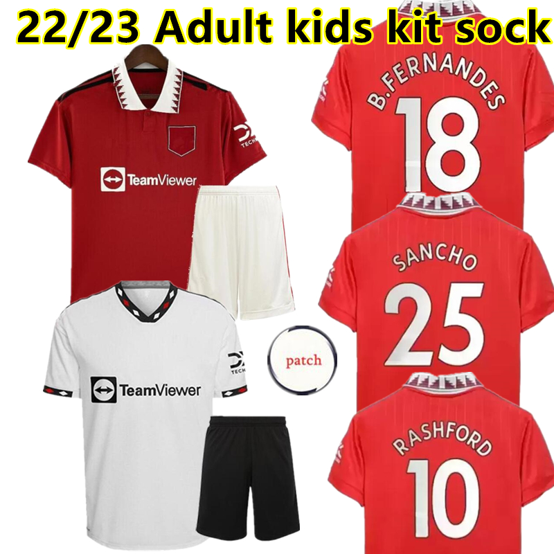 

22 23 SANCHO PLAYER #7 soccer jerseys RASHFORD MAN 2022 2023 football shirt man UTd POGBA CAVANI B. FERNANDES men kids kit VARANE FRED Shaw McTominay Elanga 886, White