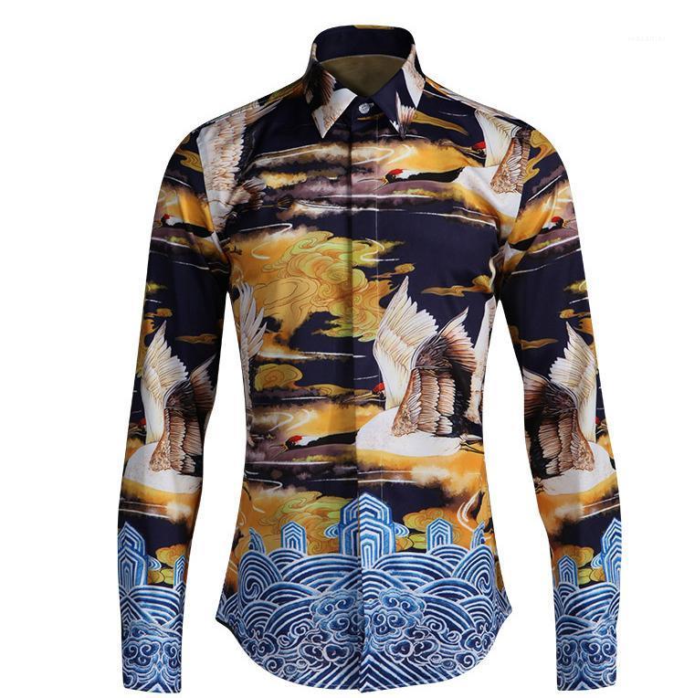

Brand Men Shirt Luxury Allover Printed Long Sleeve Mens Chemise Homme Plus Size 4xl Fashion Casual Shirts Men's, As pic