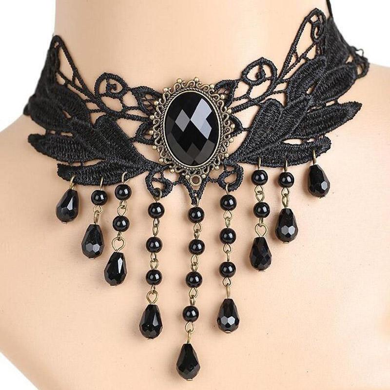 

Chains Fashion Lace Chokers For Girl Lady Women Bithday Gift Sexy Man-made Pearl Leaves Flower Beads Vintage Twig Necklace