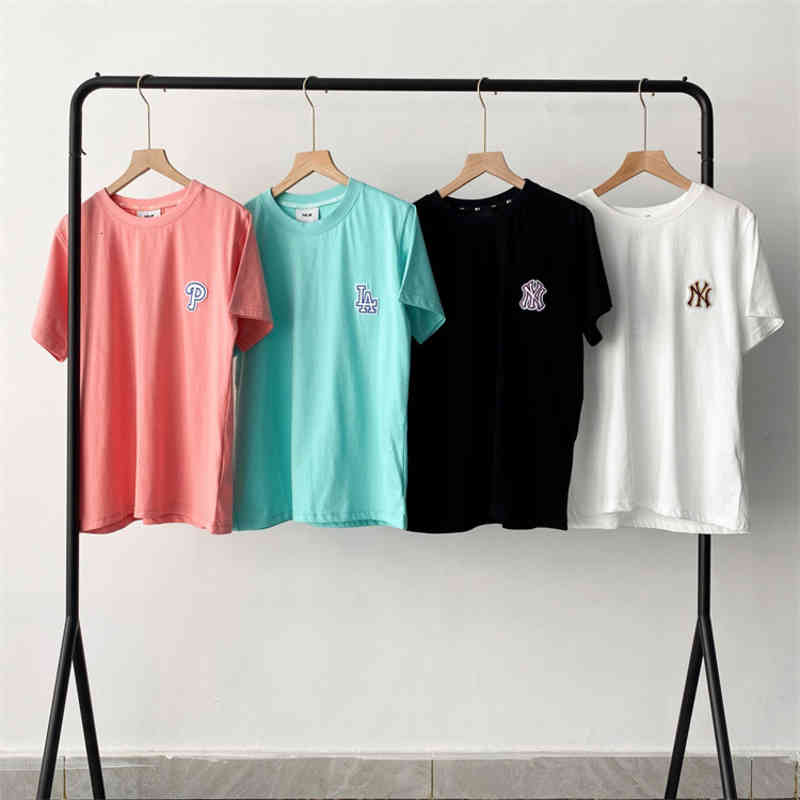 

Women' T-Shirt MLB Korea fashion men' and women' loose round neck Pullover small NY embroidery short sleeve T-shirt summer half F8CD, Black