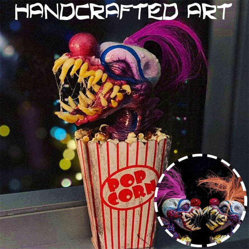 

Halloween Horror Garden Room Decoration Popcorn Clown Statue Gothic Killer Resin Crafts 3D Scary Props Outer Space Demon Monster T220801
