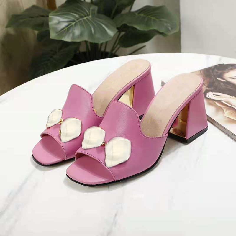 

2022 designer slides Women flip flops Leather Women sandal with Double Metal 35-41 -10 box, Blue