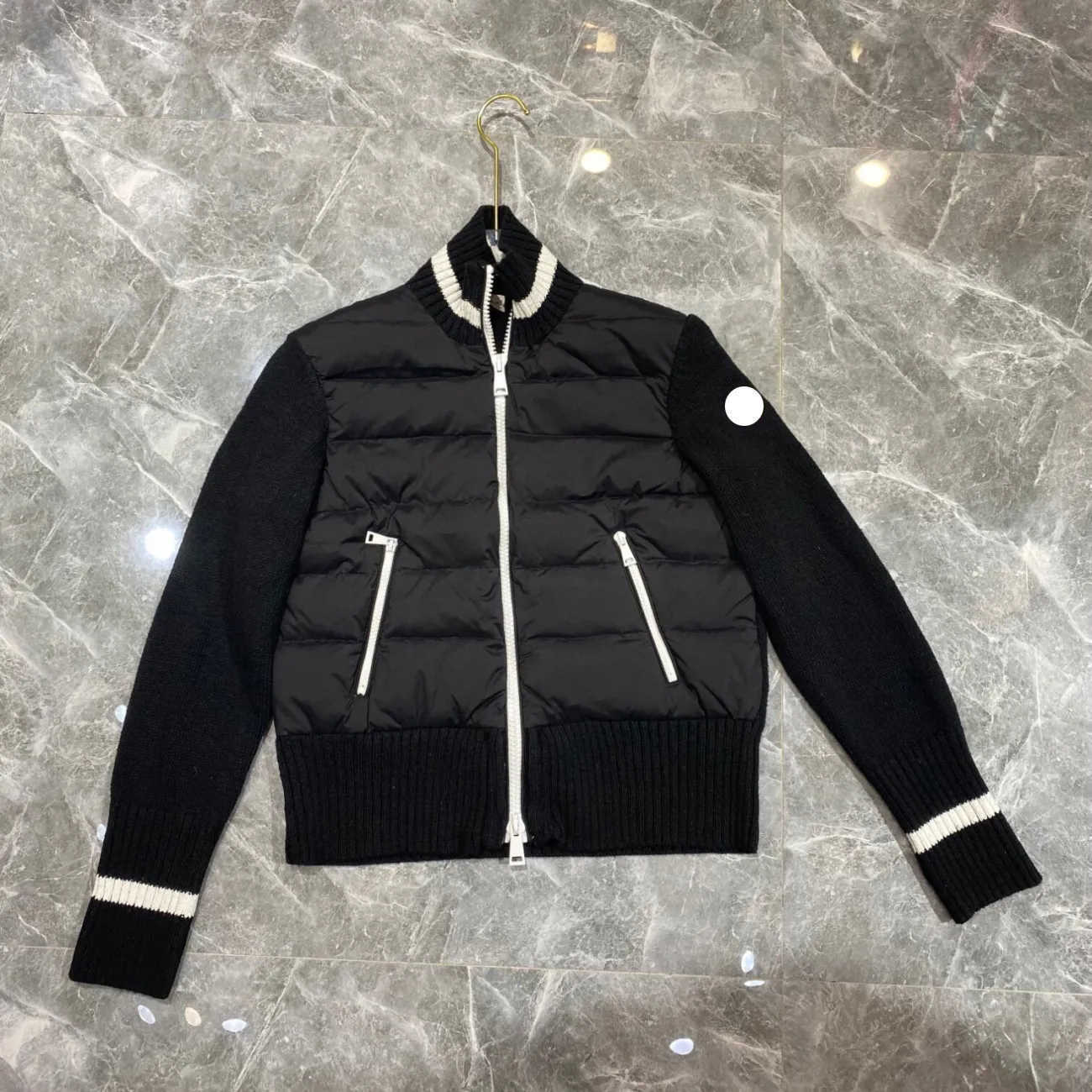 

France brand Womens Down Knit stitching Embroidered Letter Badge girl Parkas Hit the color Women's Coats, White