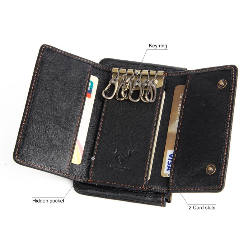 

Wallets Genuine Leather Car Key Men Holder Housekeeper Keys Organizer Women Keychain Covers Zipper Case Bag Pouch PurseWallets, Black