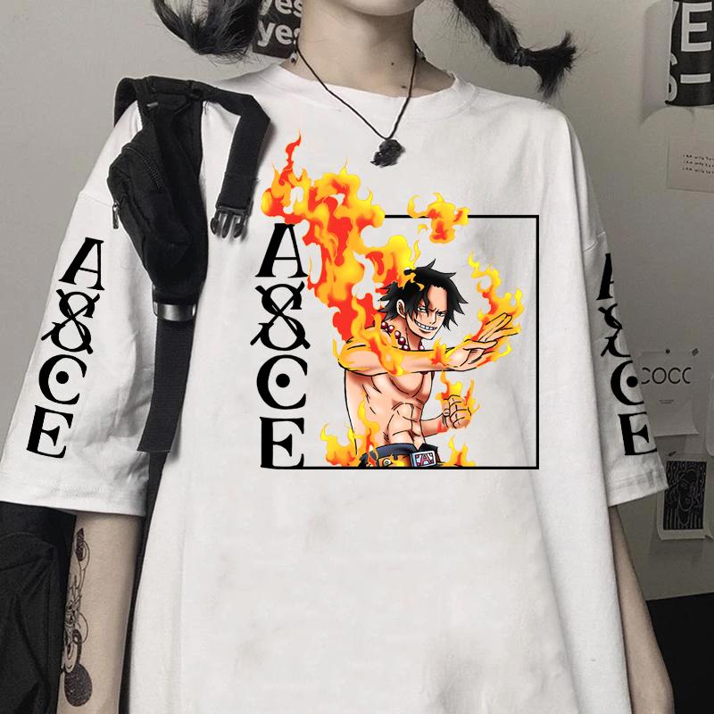 

Men's T-Shirts Anime One Piece Ace Print Tshirt Loose Unisex Style Top TshirtMen's, Black