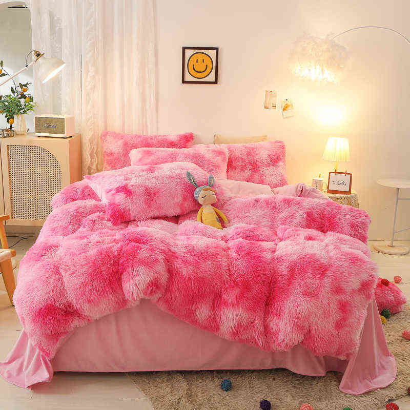 

2021 Fluffy Velvet Bedding Set Fleece Duvet Cover cases Single Full Queen King US AU Size 3pcs Customizable H220412, Dz4