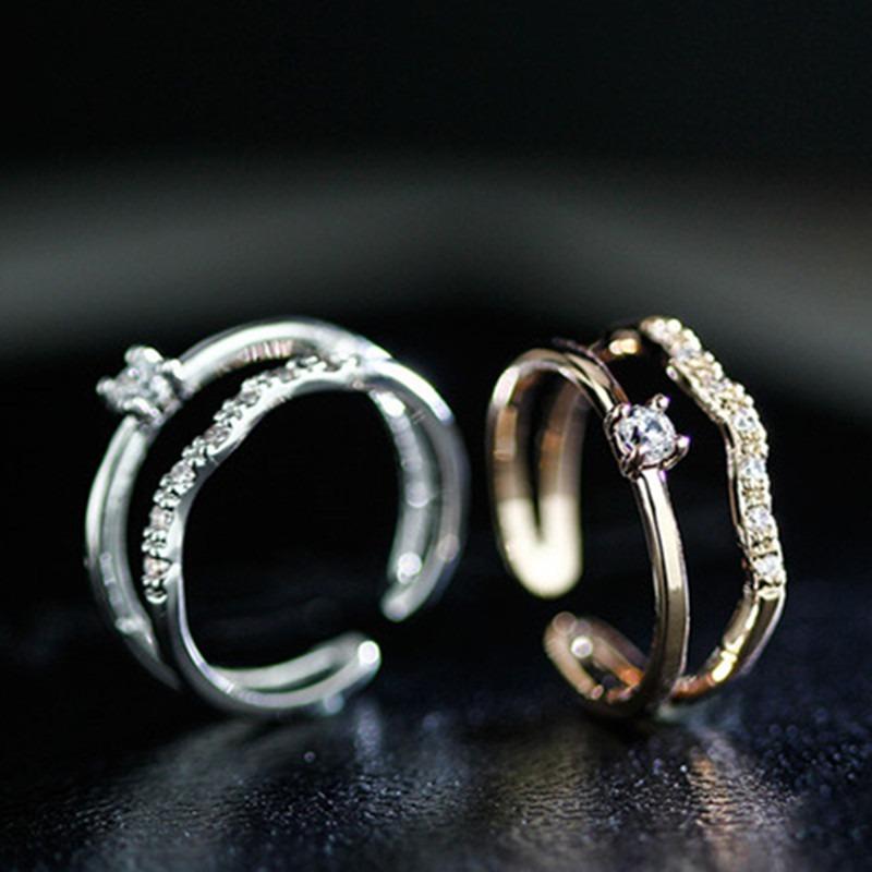 

Cluster Rings Simple Double Layer Silver Color Zircon Opening For Women Korean Fashion Wind Ripple Wedding Ring 2022 Trendy JewelryCluster