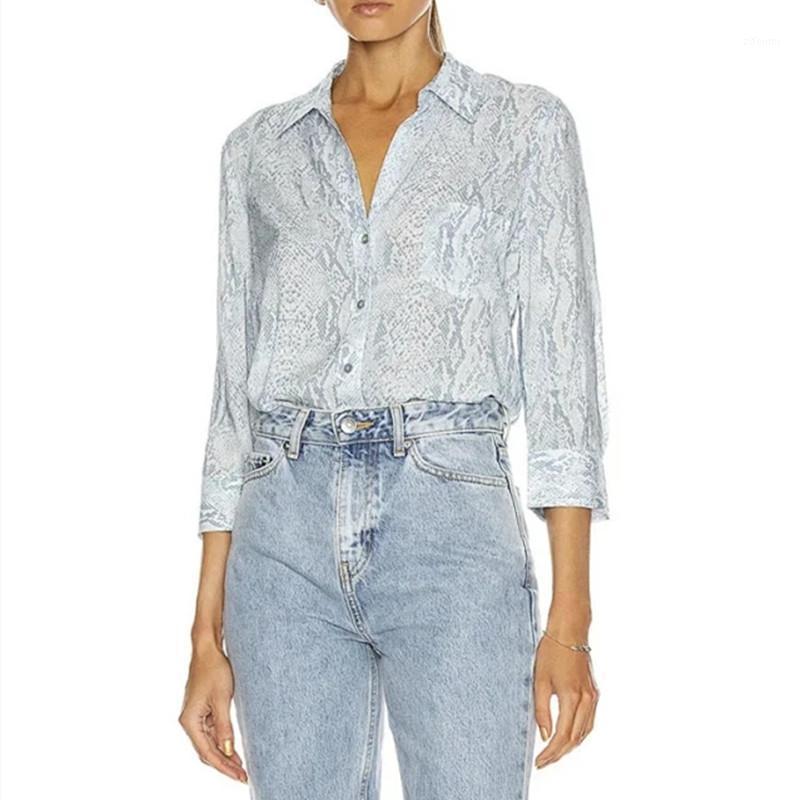

Women' Blouses & Shirts 2022 Early Autumn Women Blouse Snake Print Fashion Ladies Single-Breasted Long Sleeve Loose Causal Shirt And Tops