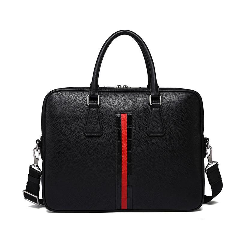 

Briefcases 2022 Genuine Real Cow Leather Laptop Bags Business Men Handbag Totes Casual Male Bag Shoulder, Black