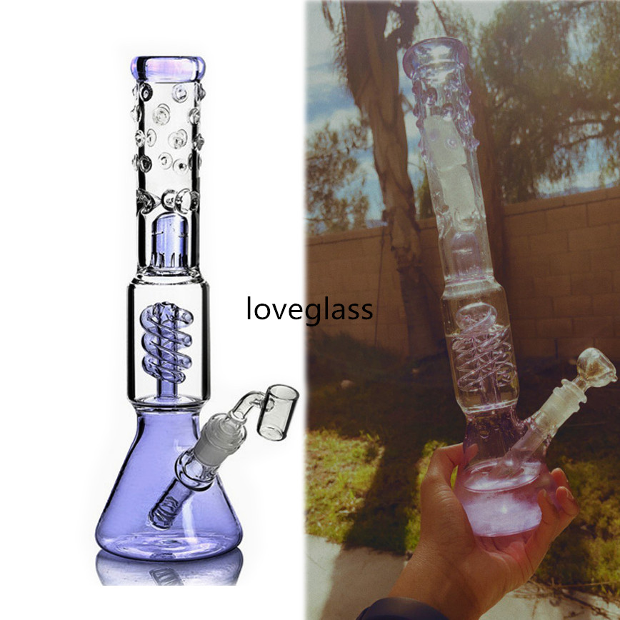 

14.6inchs Freezable Coil Bong Beaker Base Water Pipes Hookahs Shisha Glass Bubber Ice Dab Rigs With 14mm Bowl