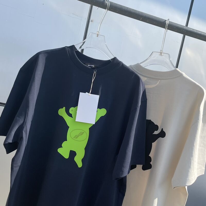 

Cotton Round Neck Bear Short-sleeved Loose Men' and Women' T-shirt, White