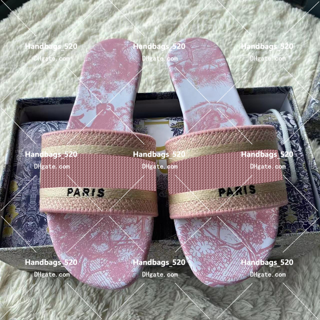 

More Style Paris Womens Slippers Summer Embroidery Sandal Floral Brocade Fashion Flip Flops Beach Genuine Leather Flowers Slipper, As picture red