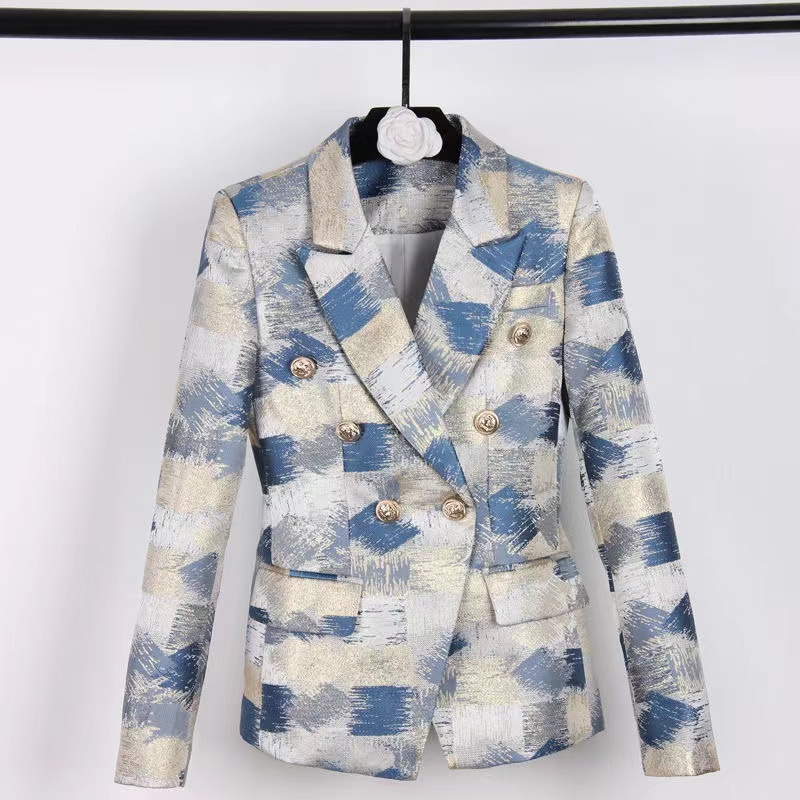 B125 Blazers de créateurs pour femmes Vêtements Tide Marque de haute qualité Mode rétro Couleur assortie Série Costume Veste Lion Double boutonna