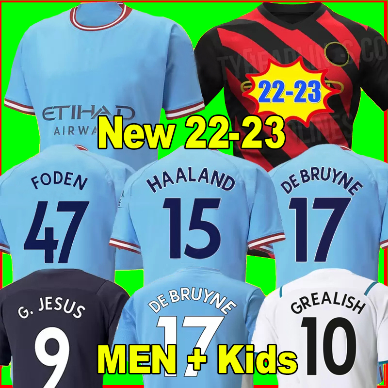 

HAALAND soccer jersey 22 23 DE BRUYNE MANS CITIES GREALISH STERLING G. JESUS FERRAN MAHREZ foden 2022 2023 football shirt uniforms men kids kit sets, 21-22 away