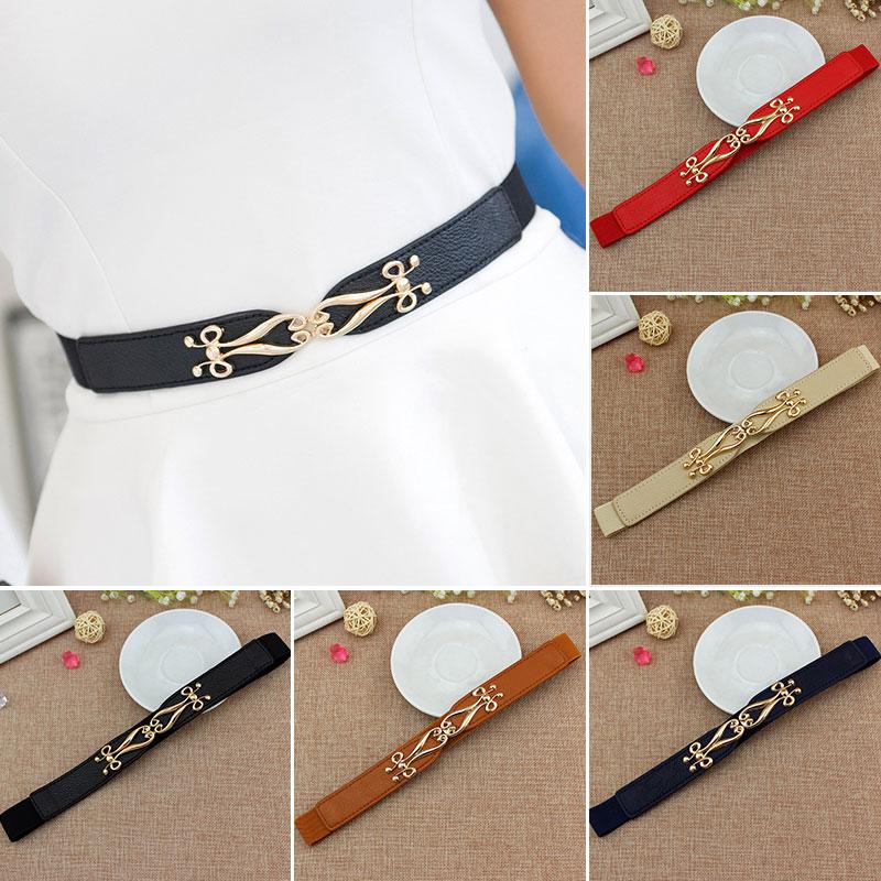 

Belts Women Belt Elastic Waistband Elegant Cummerbunds For Dress Gold Buckle Black Fashion Leather Strap Waist 2022