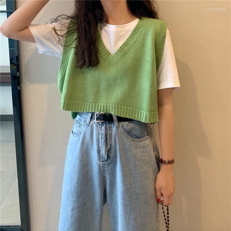 

Women's Sweaters Women V-Neck Knitted Vest 2022 Spring Autumn Sweater Short Female Casual Sleeveless Twist Knit PulloversWomen's Perf22, Green