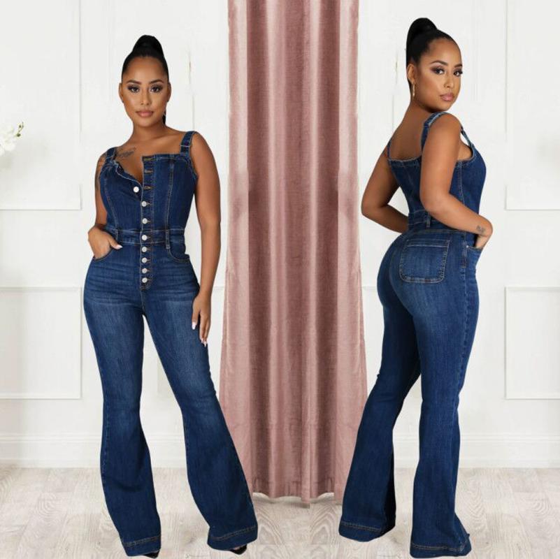 Combinaisons pour femmes Rompers Plus tailles jeans suspense des femmes sexy sans manches bleues bodycon décontractées denim sauthe
