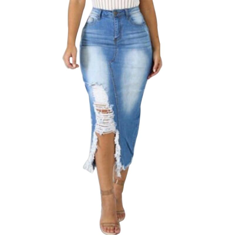 

Skirts Women High Waist Denim Jeans Skirt Ladies Bandage Split Long Plus Blue Slit Mid Casual, Black