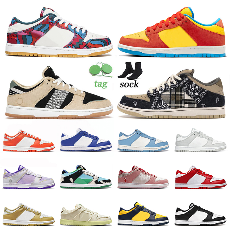 

New Arrival Designer Low Skate Running Shoes Abstract Art Bart Simpson Rooted In Peace Cactus Jack Kentucky Michigan Union La Court Purple Mens Women Sneakers Size 13, B17 coast 36-45