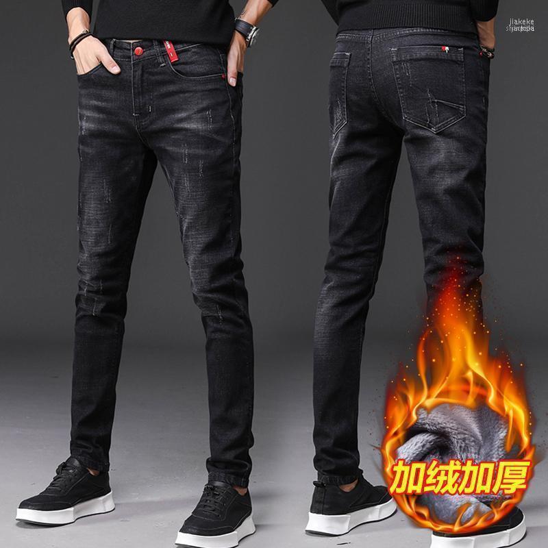 

Spring And Autumn Season Black Men's Jeans Plush Elastic Pants Winter Wear Fashion1, Blue3-thin