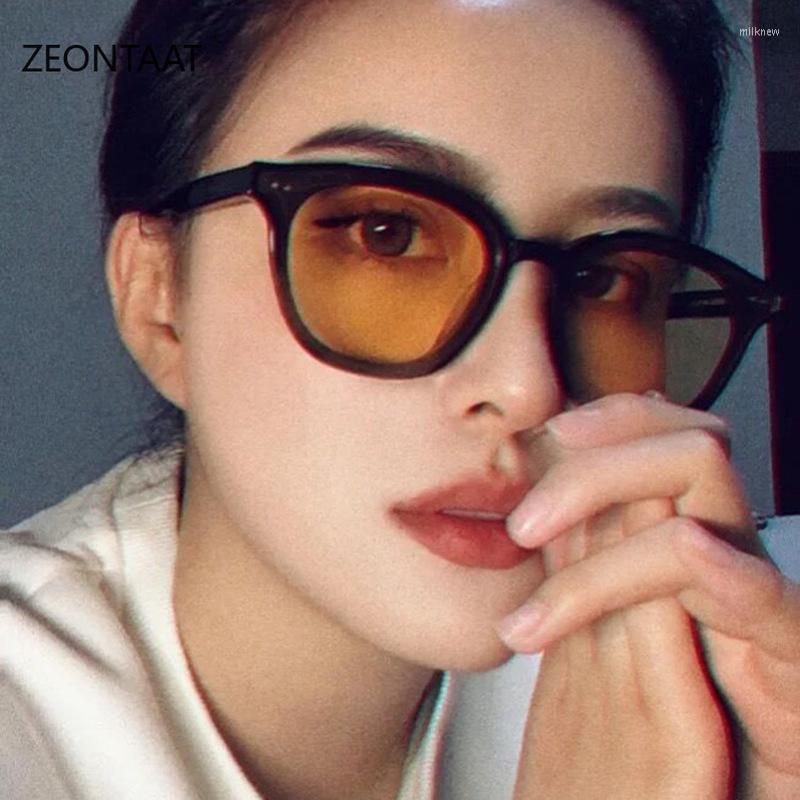 

Sunglasses Vintage Square Cat Eye Women Brand Designer Korea Fashion Gradient Sun Glasses Black Orange Lens Retro Oculos De SolSunglasses
