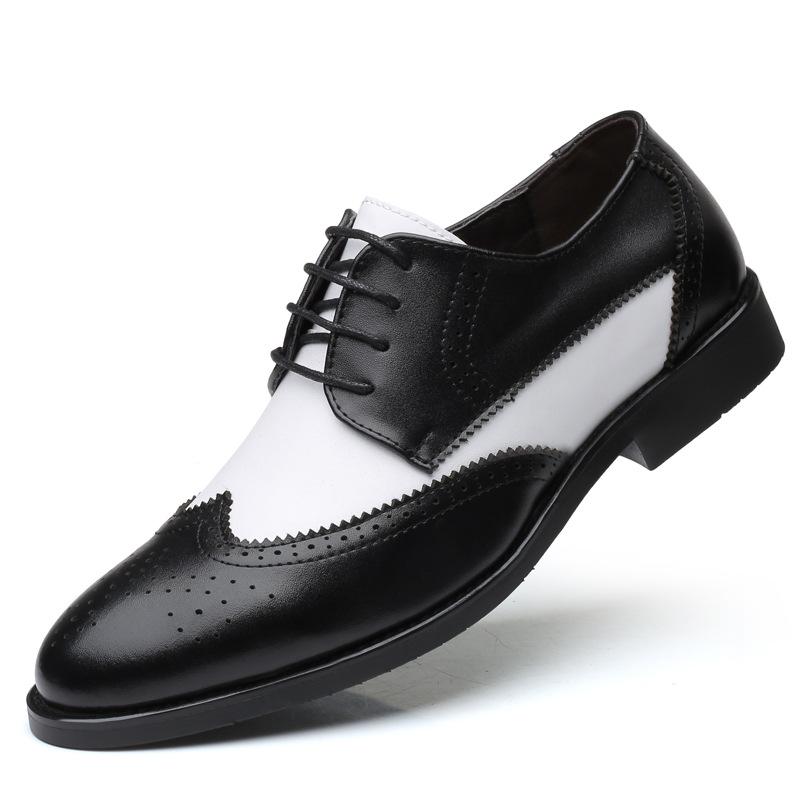 

Dress Shoes Cow Leather Men High Quality Brogue Fashion Classic Black/white Color Matching Banquet