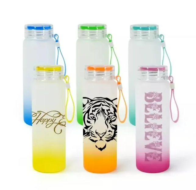 

500ml 17oz Sublimation Water Bottle Glass Frosted Transparent Blank Sublimation Tumbler Gradient color Matte heat transfer DIY Wholesale B0404, Cyan