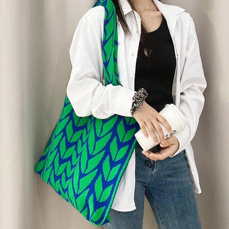 

Evening Bags Fashion Wheat Ears Knitting Women Shoulder Bag Brands Crochet Handbag High Quality Big Tote Shopper For 2022 PurseEvening, Black