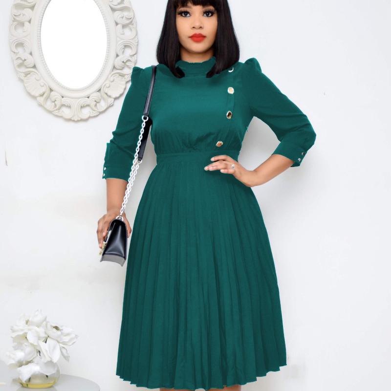 

Plus Size Dresses Arrival Women Ruffled Long Sleeve Office Dress Suit DressPlus, Black