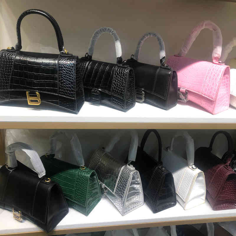 

Bags Fashion balencigas Leather Crocodile Handbag Star Same Family b Women's Hourglass Versatile Mini One, Black gold buckle large 23cm