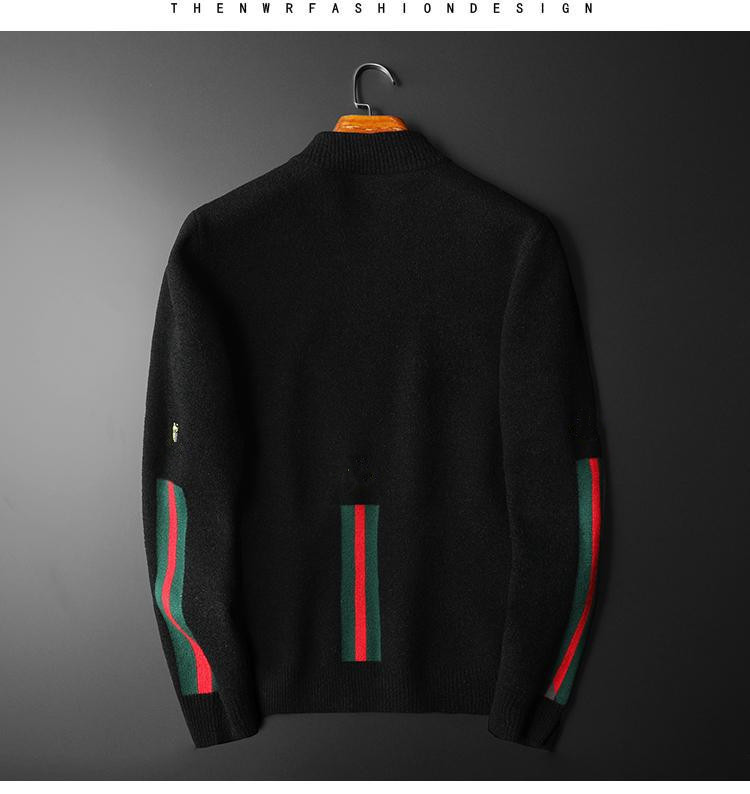 

Men's pure cotton sweater cardigan coat spring and autumn new fashion jacquard knitted zipper shirt, Black