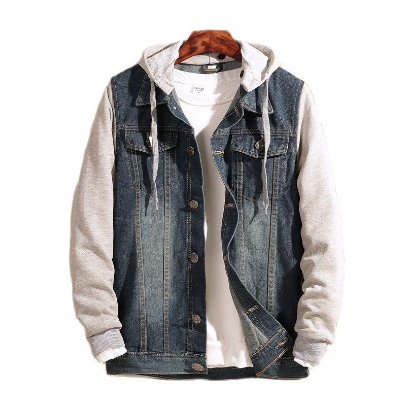 

Men's Jackets Spring Autumn Men Cothing Loose Large Size Casual Fashion Denim Jacket Jeans Coats Hooded Stretch Patchwork, 01