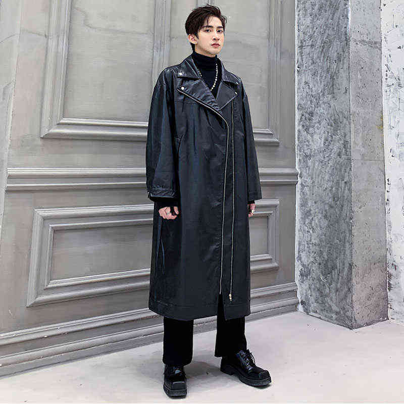 

Men Loose Long Leather Trench Motorcycle Jacket Windbreaker Outerwear Male Street Hip Hop Punk Gothic Cool Leather Coat Overcoat T220728, 1992