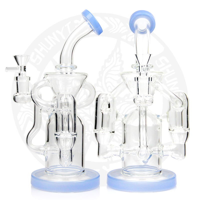 

10 inches Oil rigs Hookah with 2 recyle chambers and Inline perc Glass Pipes 14.4 mm Jonit size Smoke water pipe tobacco cool bongs Dab rig recyler 5 mm Thickness